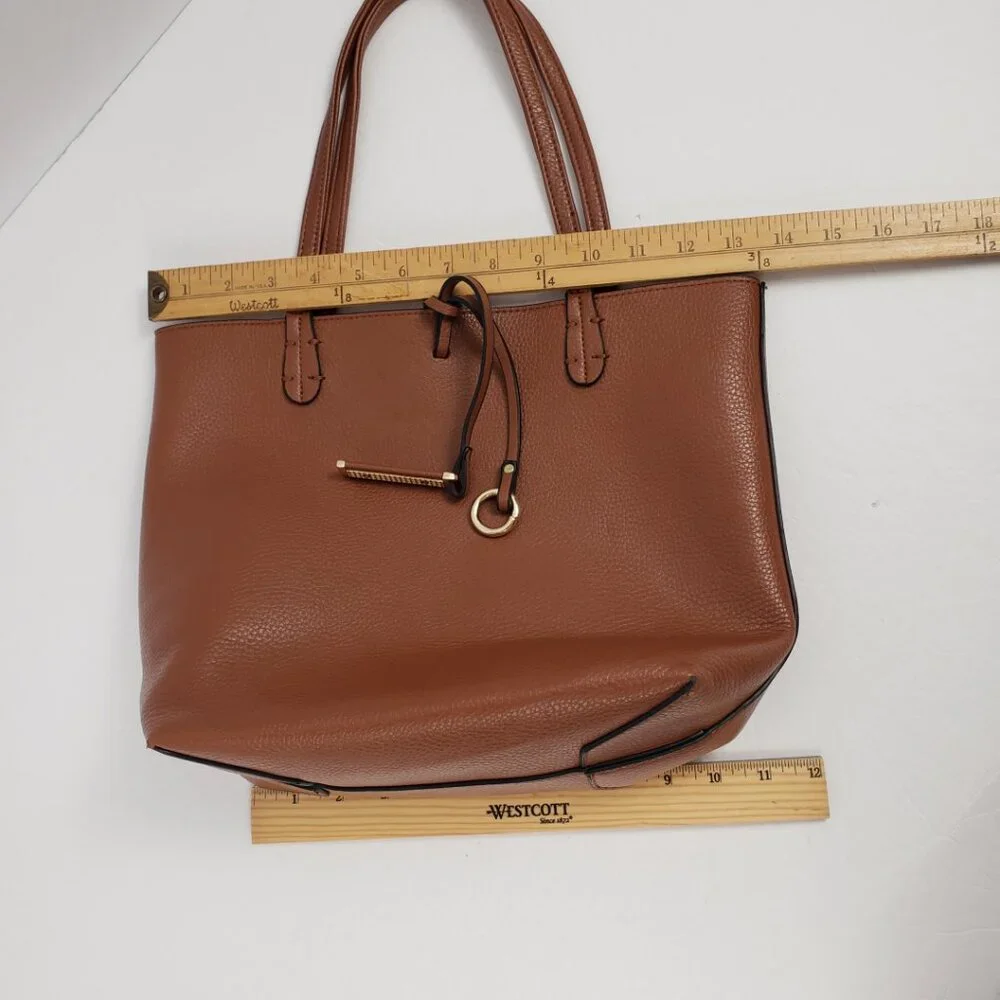 Kris Ana Reversible Handbag Camel Tan Red Key Ring Tote Bucket Purse